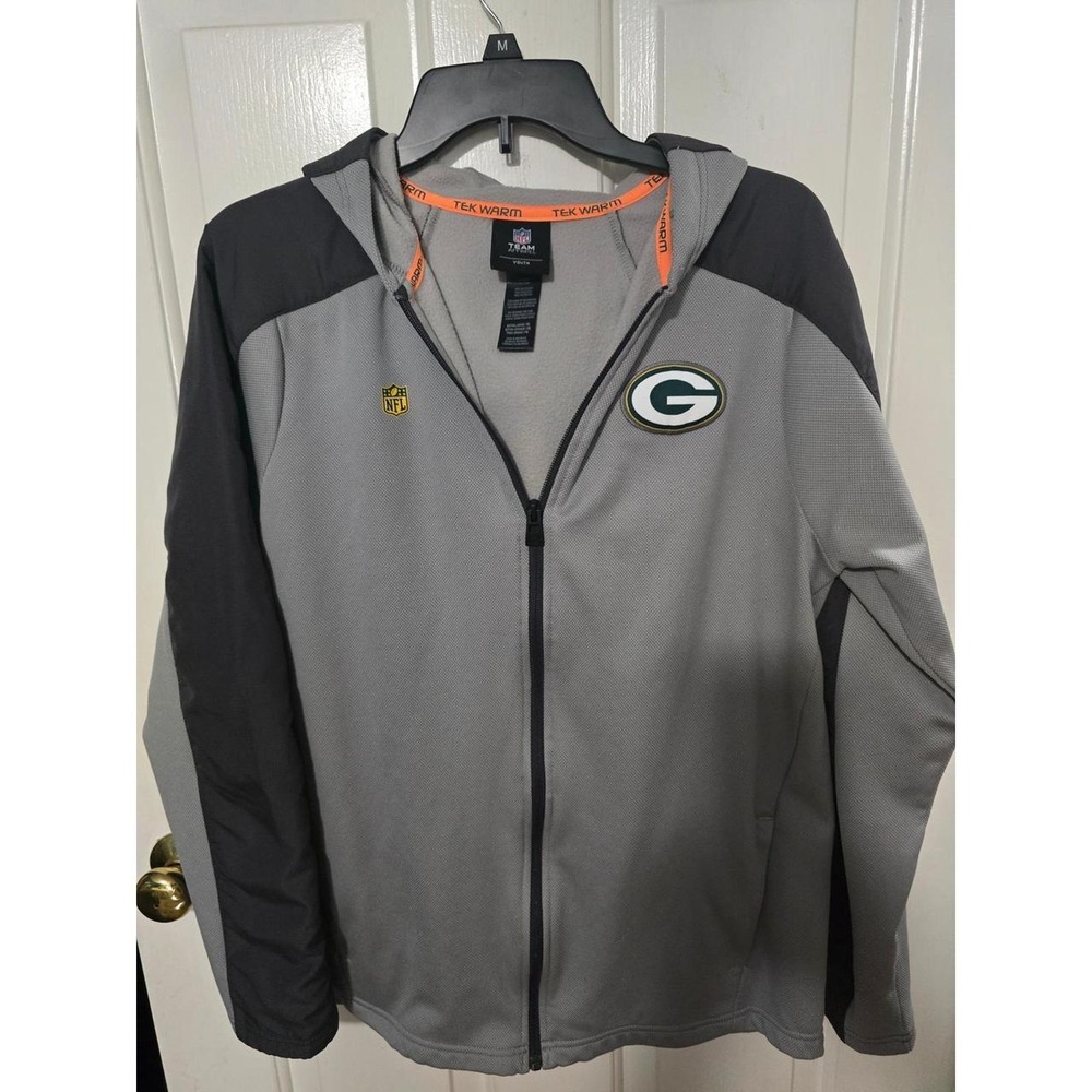 NFL Team Apparel Green Bay Packers Tek Warm Full Zip Hoodie Grey Mens L